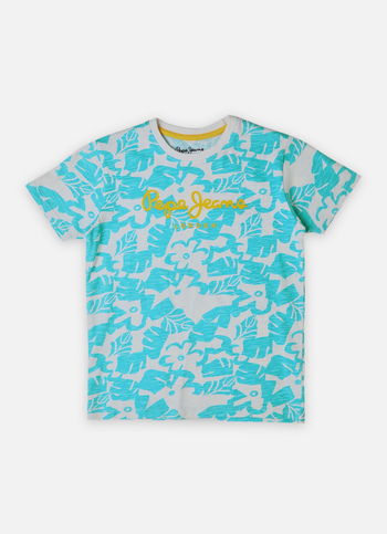 Boys White Floral Print Short Sleeve T-shirt