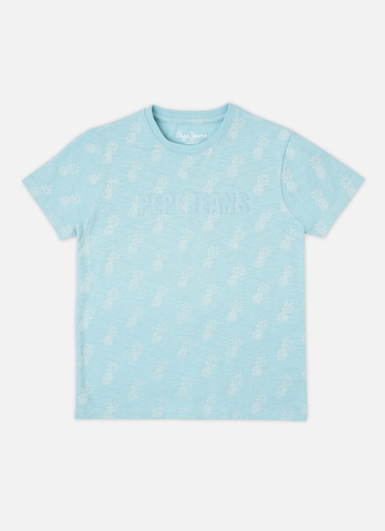 Boys Sea Blue Allover Print Short Sleeve T-shirt