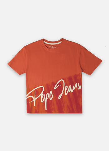 Boys Peach Dip Dye Brand Print Short Sleeve T-shirt