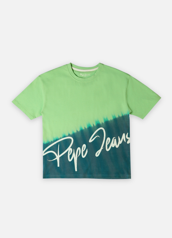 Boys Green Dip Dye Brand Print Short Sleeve T-shirt
