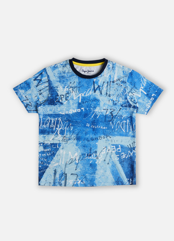 Boys Blue Union Jack Inspired Typographic Print T-shirt