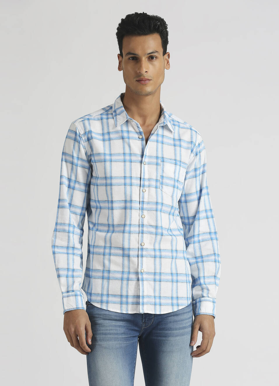 Aqua Yarn Dyed Checks Long Sleeve Shirt, , large image number 1