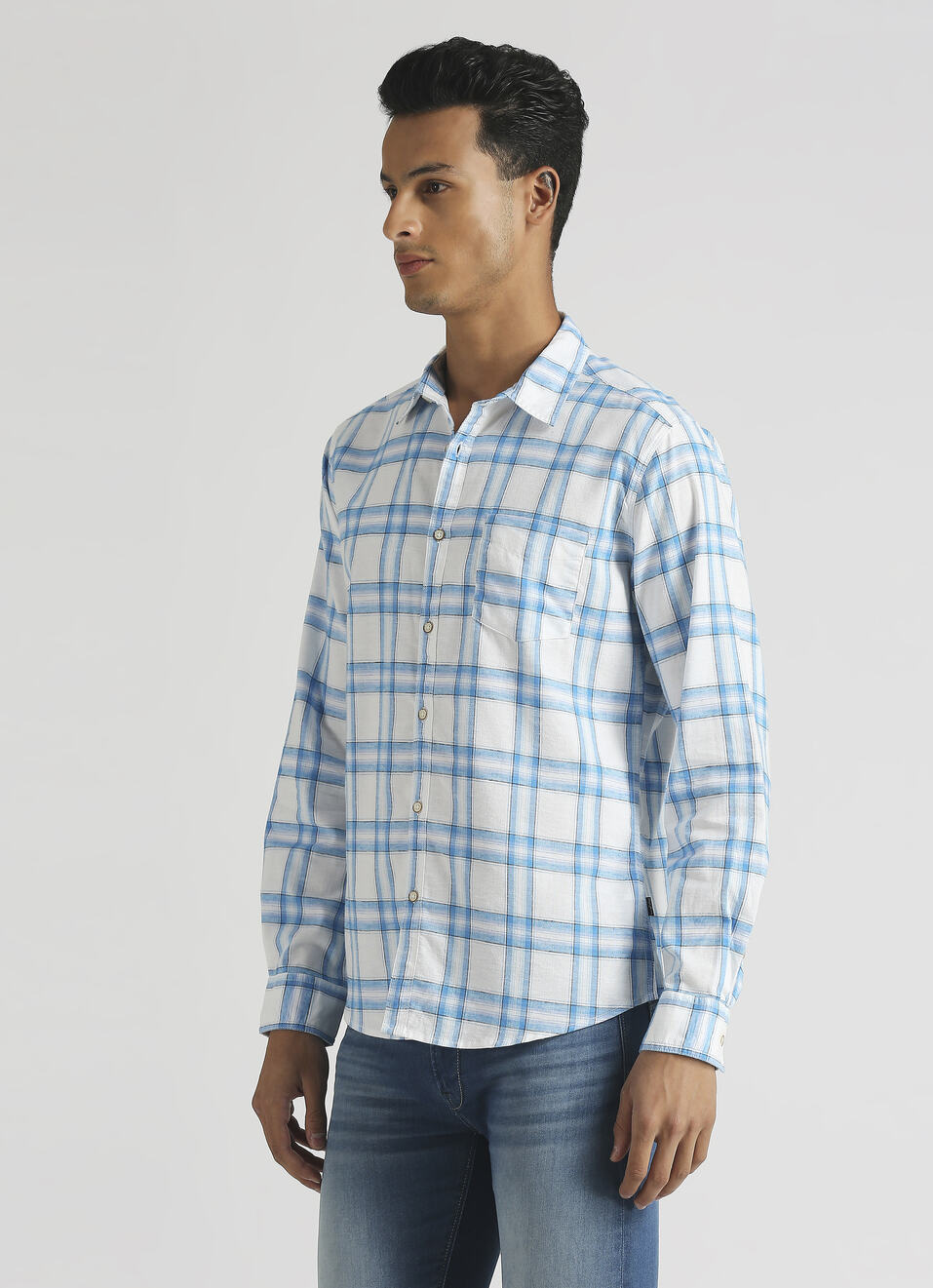 Aqua Yarn Dyed Checks Long Sleeve Shirt, , large image number 3