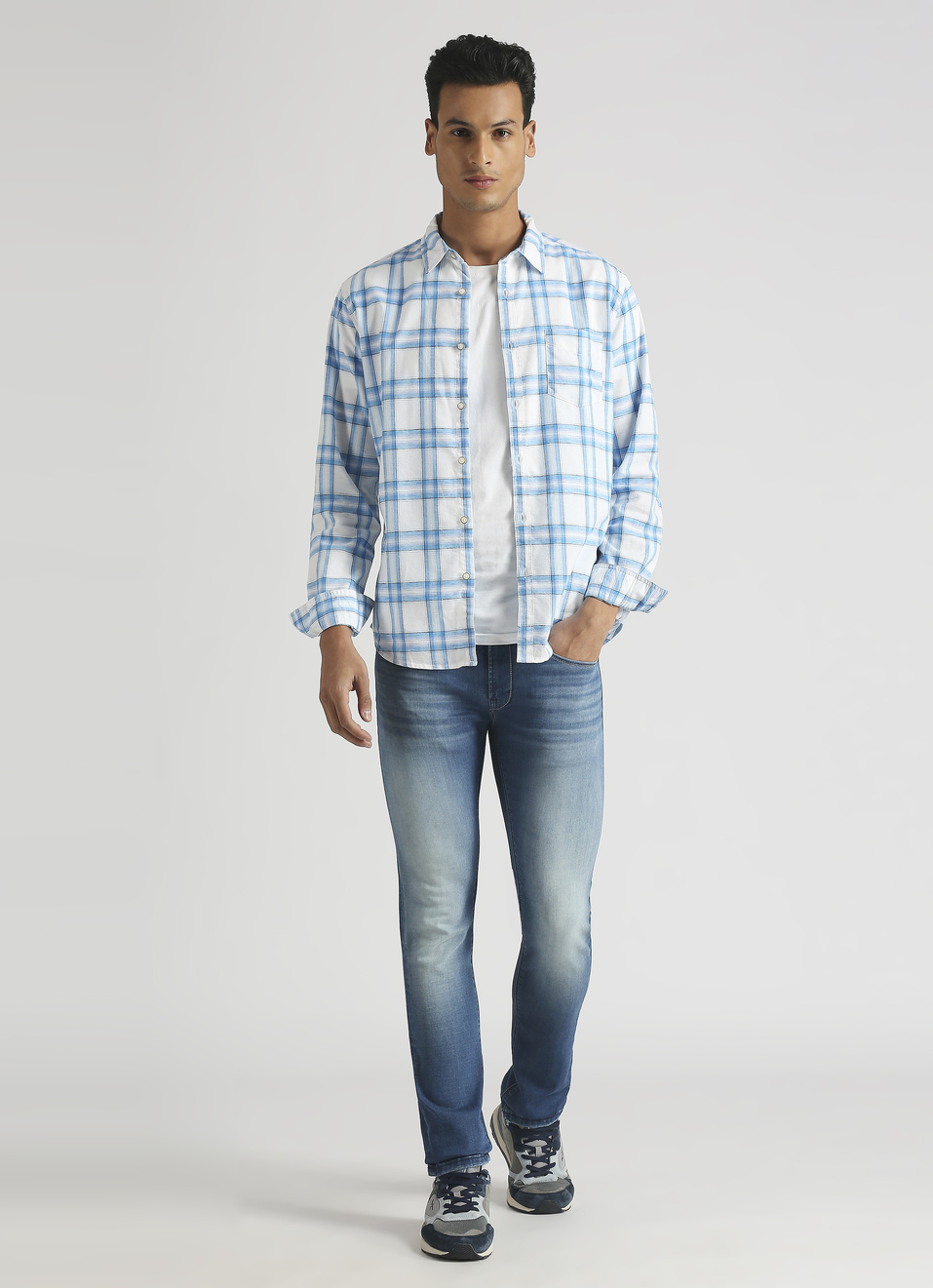 Aqua Yarn Dyed Checks Long Sleeve Shirt, , large image number 5