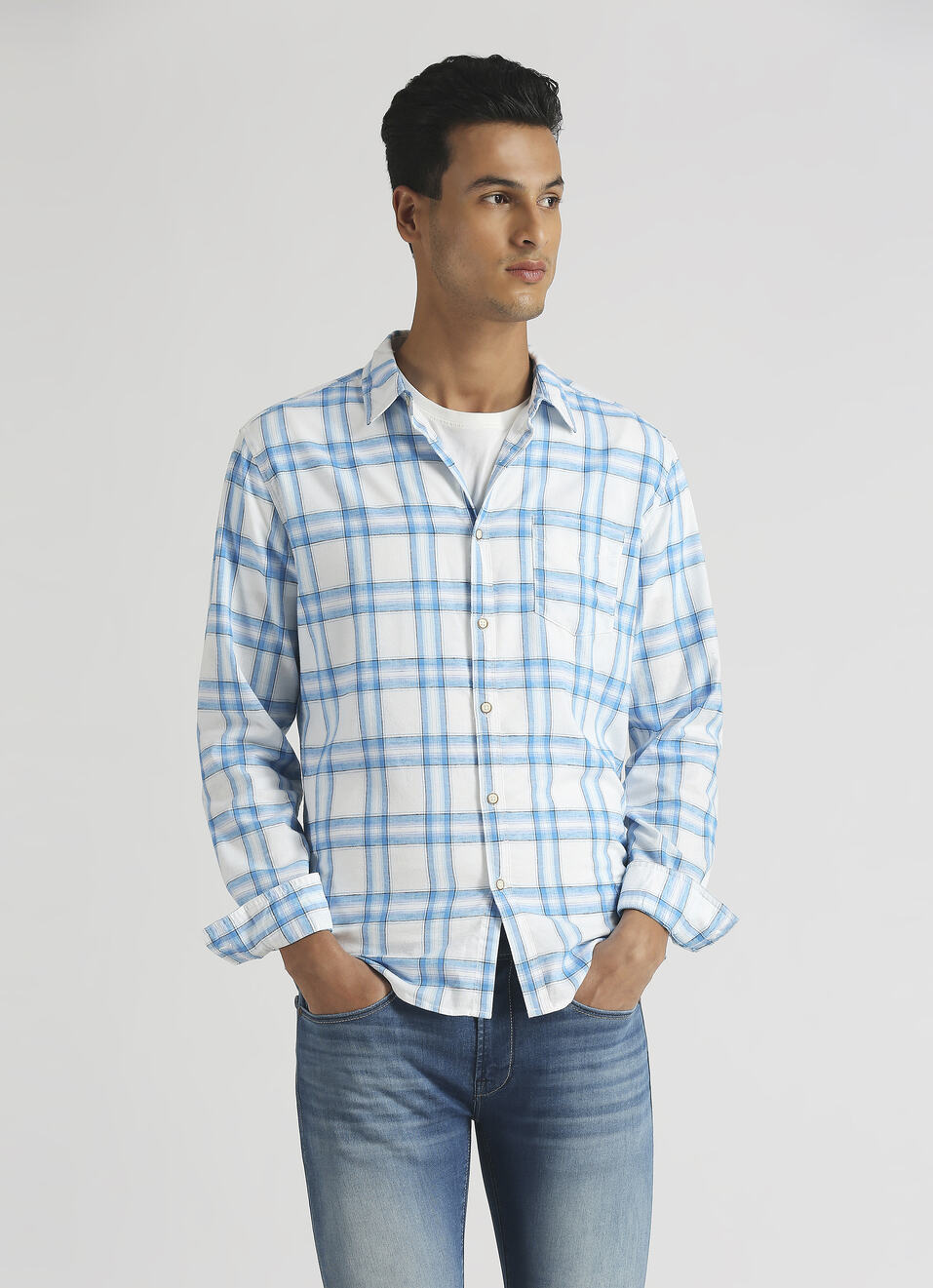 Aqua Yarn Dyed Checks Long Sleeve Shirt, , large image number 0