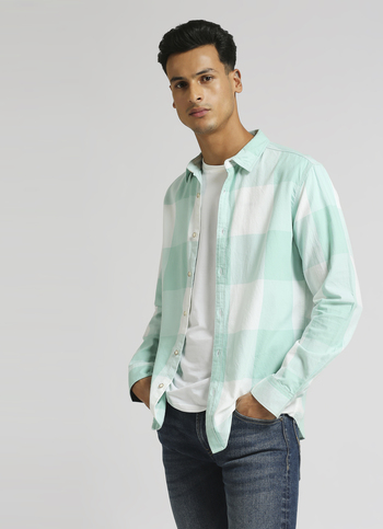 Sea Green Block Checks Summer Short Sleeve Shirt
