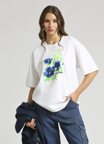 White Oversize Floral Print Short Sleeve T-shirt
