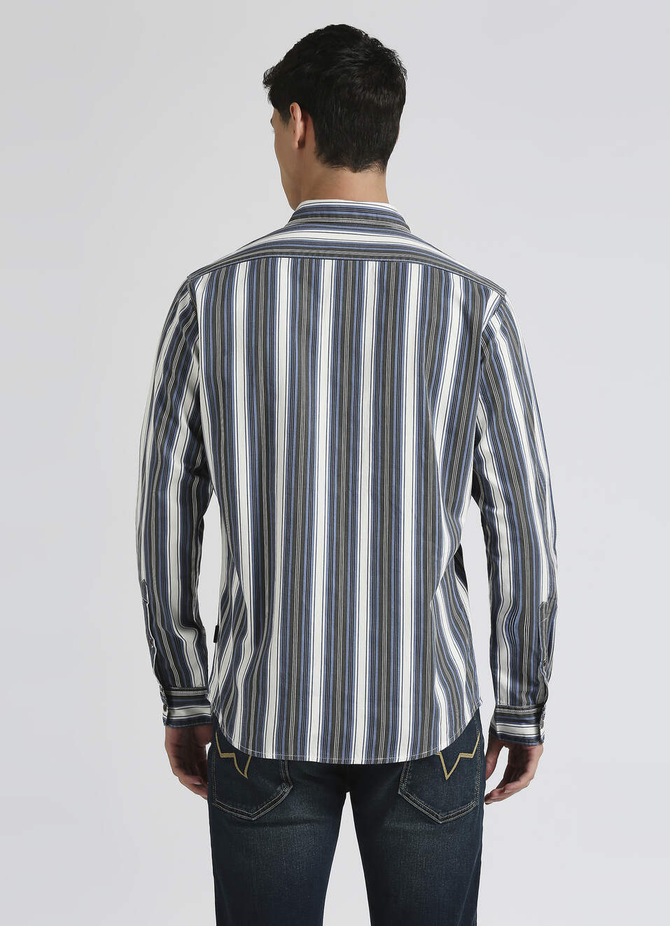 Blue Narrow Stripes Double Flap Pocket Long Sleeve Shirt, , large image number 2