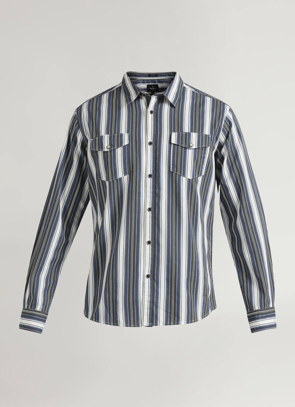 Blue Narrow Stripes Double Flap Pocket Long Sleeve Shirt, , large image number 6