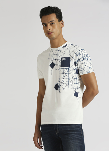 White Geometric Print Short Sleeve T-shirt