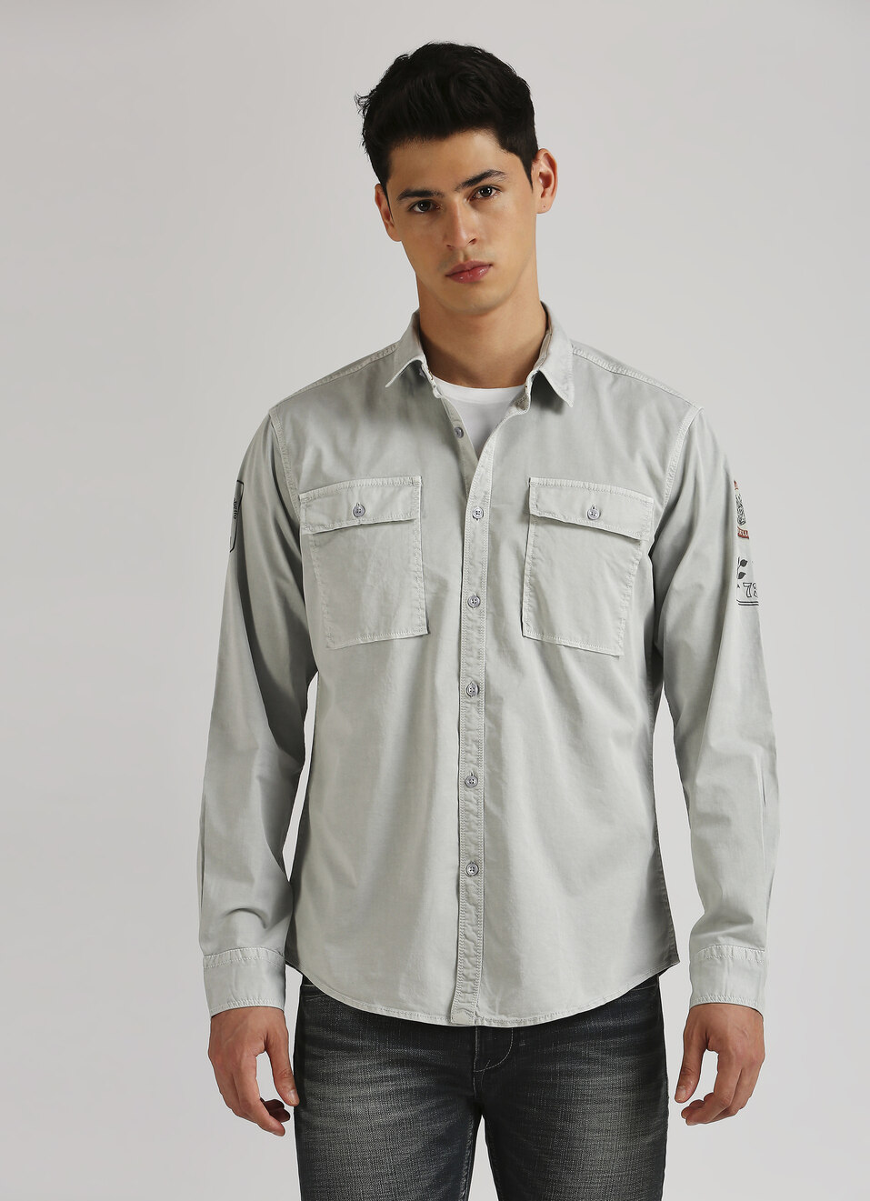 Grey Overdyed Trendy Long Sleeve Shirt, , large image number 1