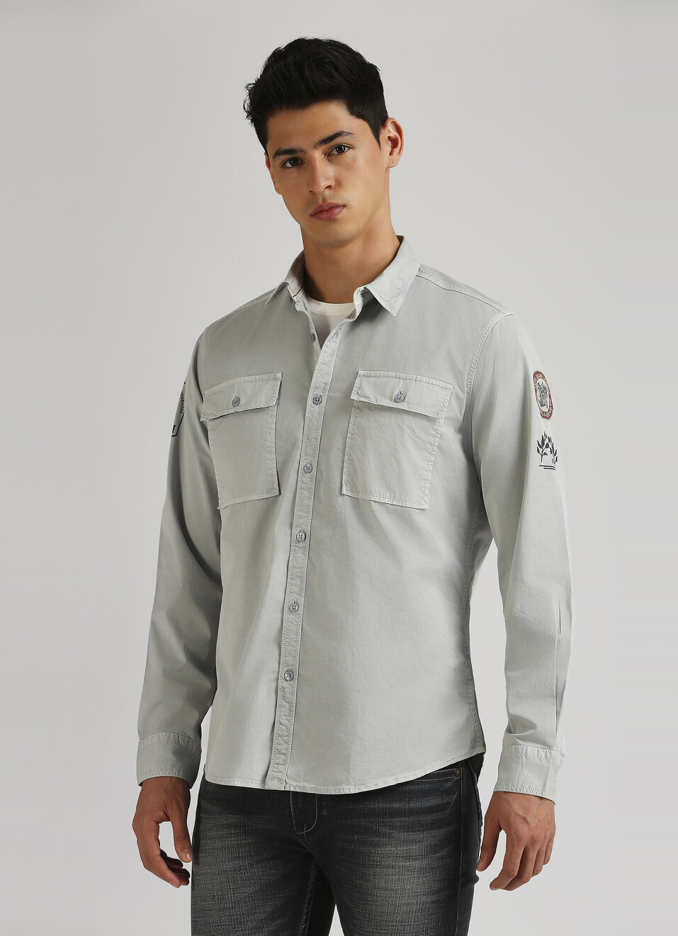 Grey Overdyed Trendy Long Sleeve Shirt, , large image number 3