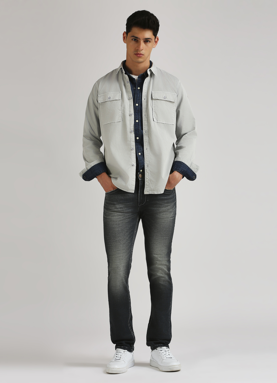 Grey Overdyed Trendy Long Sleeve Shirt, , large image number 5