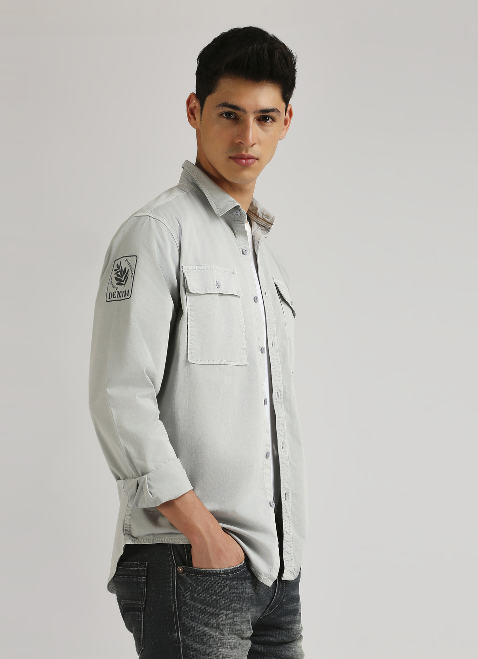 Grey Overdyed Trendy Long Sleeve Shirt, , large image number 0