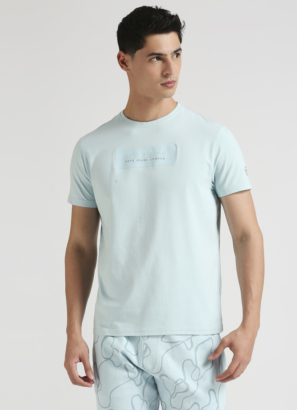 Blue Slogan Print Stretch T-shirt, , large image number 1