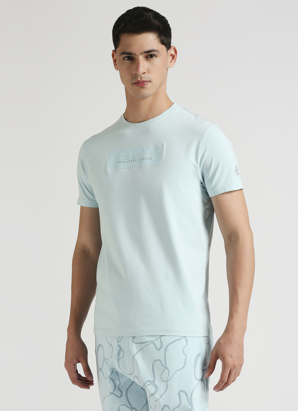 Blue Slogan Print Stretch T-shirt, , large image number 3