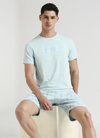 Blue Slogan Print Stretch T-shirt