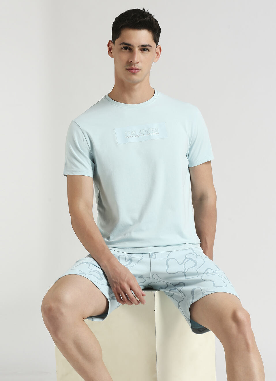 Blue Slogan Print Stretch T-shirt, , large image number 0