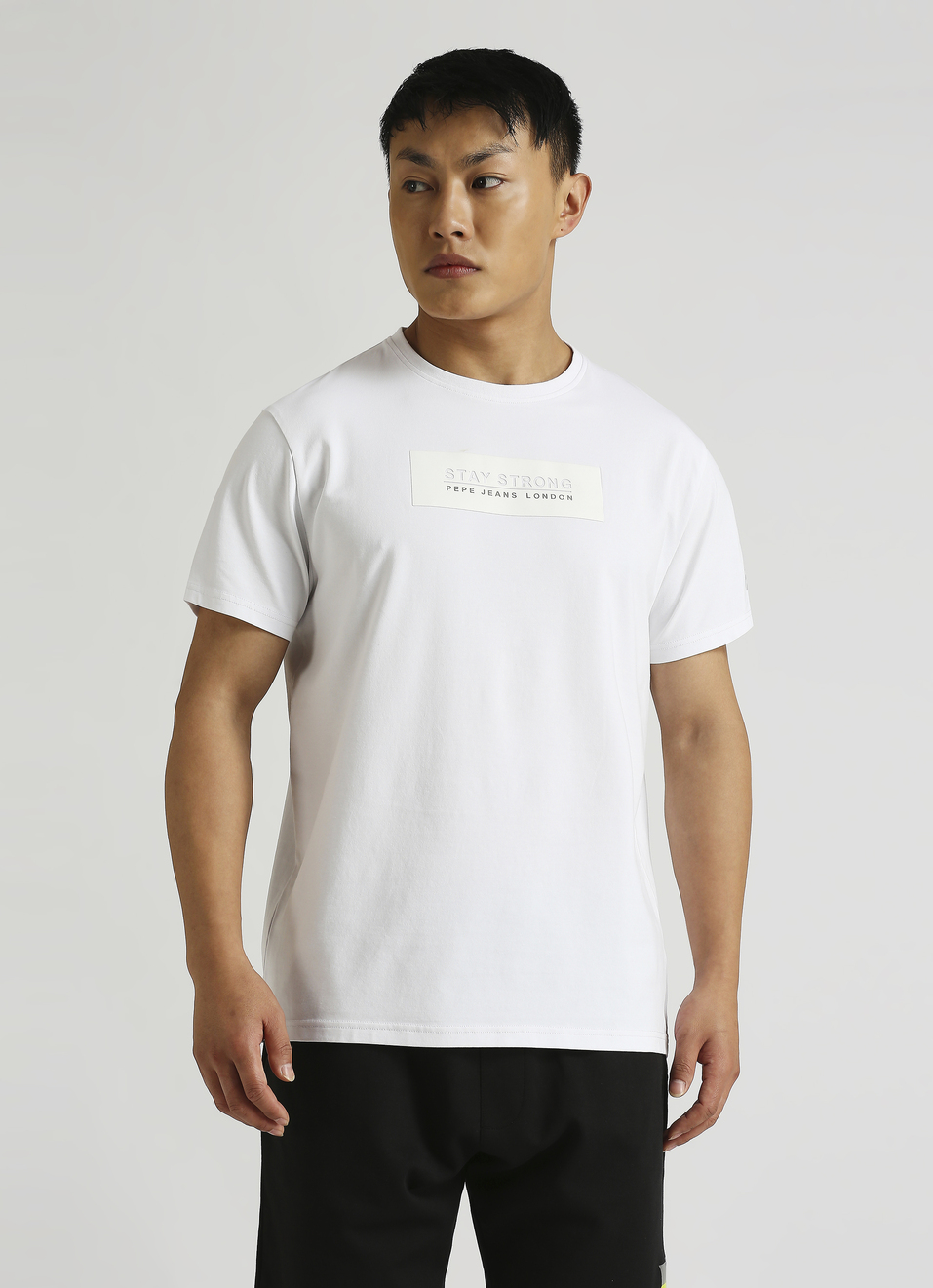 White Slogan Print Stretch T-shirt, , large image number 1