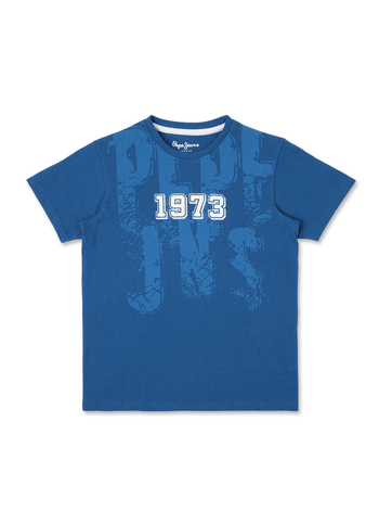 Boys Royal Blue Distressed Brand Print Short Sleeve T-shirt