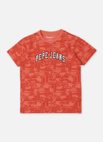 Boys Peach Abstract Print Short Sleeve T-shirt