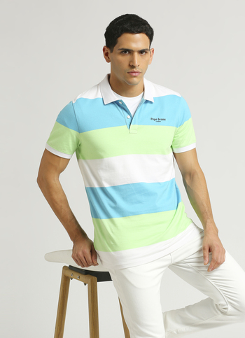 Green Summer Stripes Short Sleeve Polo