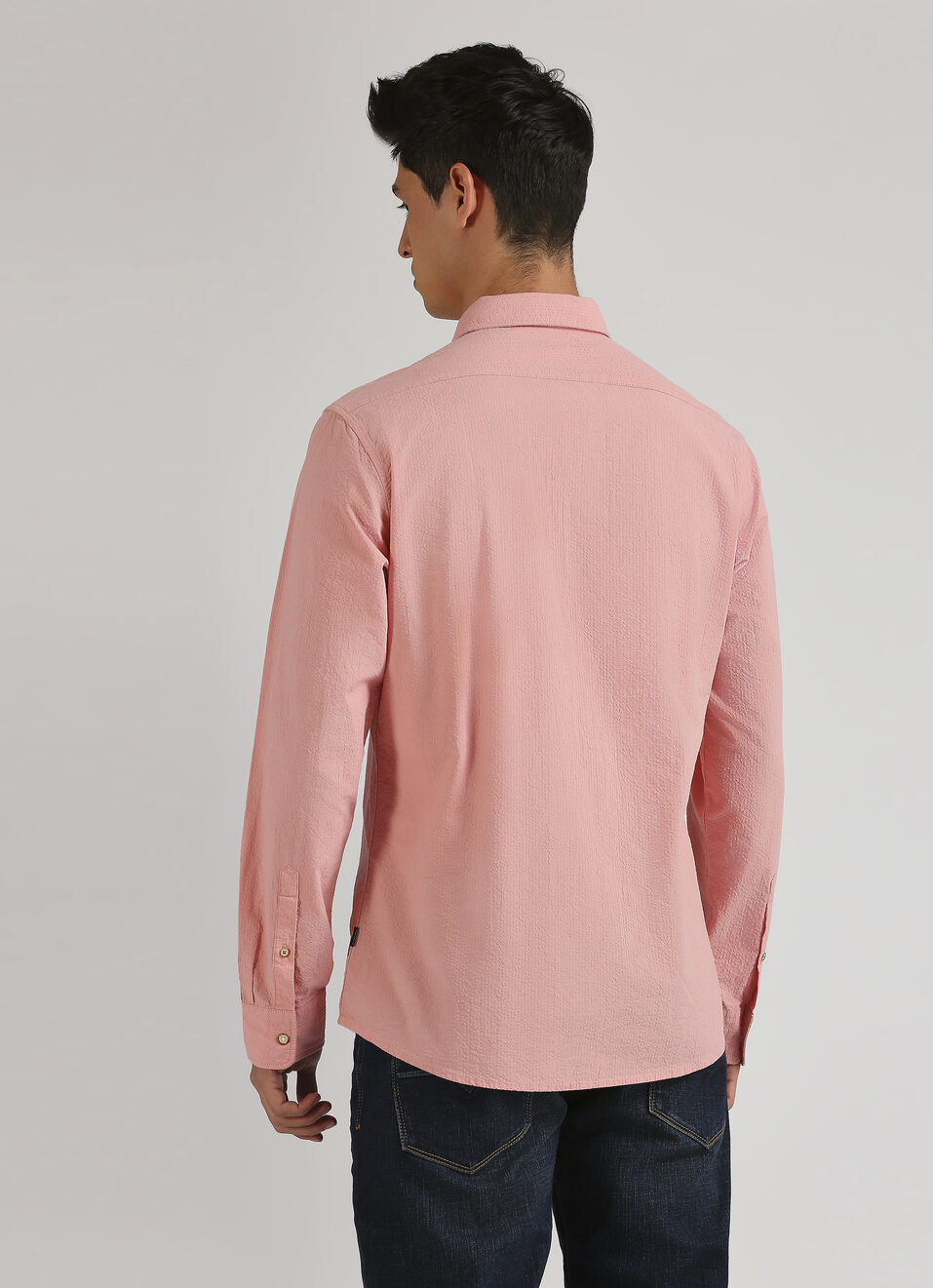 Pink Seersucker Narrow Stripes Long Sleeve Shirt, , large image number 2