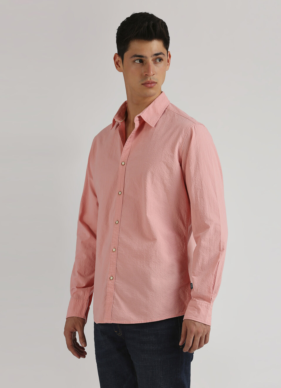 Pink Seersucker Narrow Stripes Long Sleeve Shirt, , large image number 3