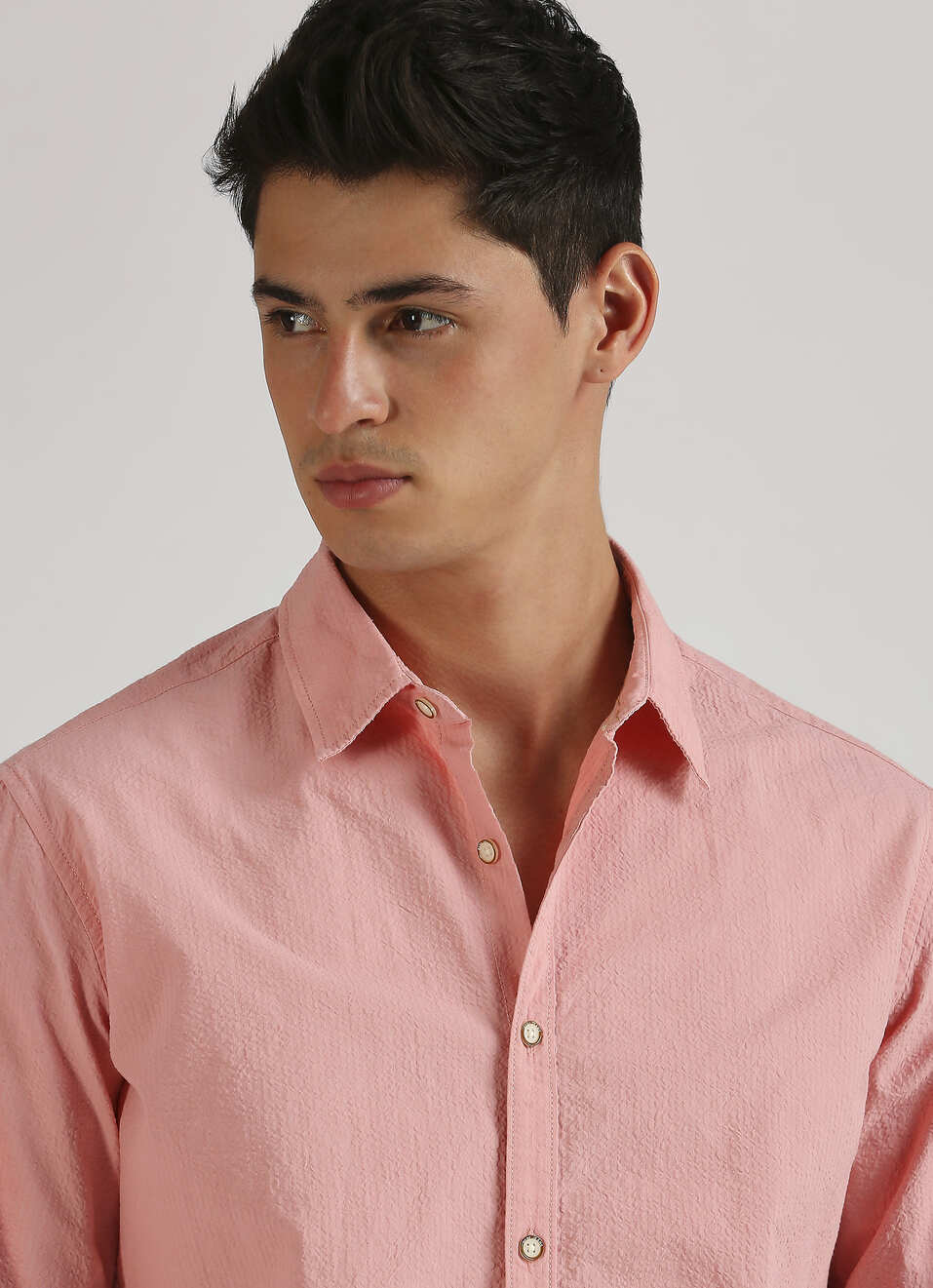 Pink Seersucker Narrow Stripes Long Sleeve Shirt, , large image number 4