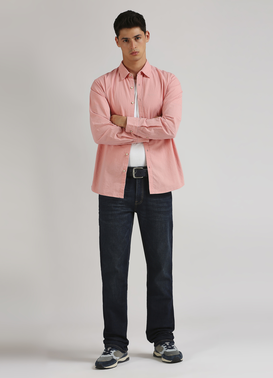 Pink Seersucker Narrow Stripes Long Sleeve Shirt, , large image number 5