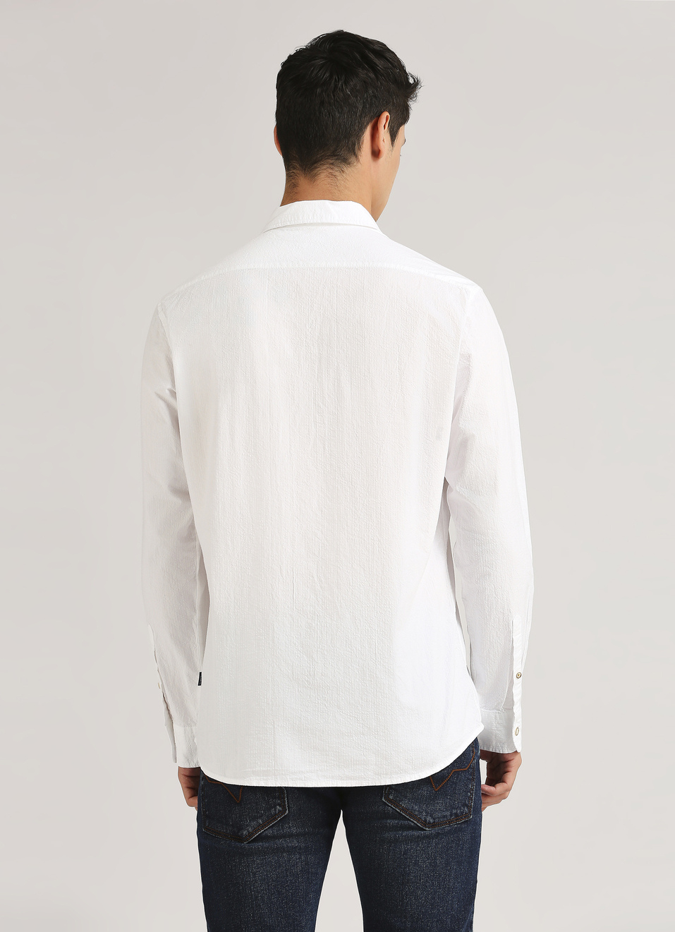 White Seersucker Narrow Stripes Long Sleeve Shirt, , large image number 2