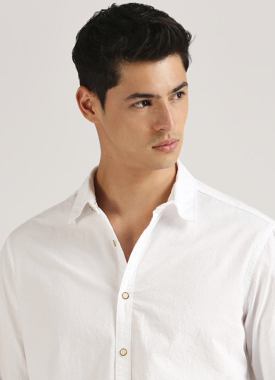 White Seersucker Narrow Stripes Long Sleeve Shirt, , large image number 4