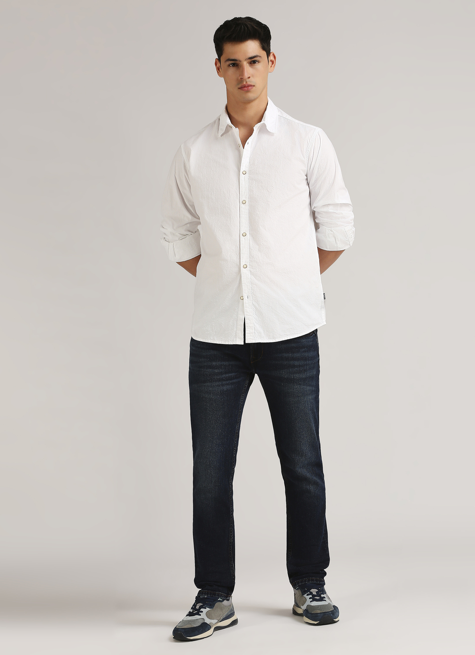 White Seersucker Narrow Stripes Long Sleeve Shirt, , large image number 5