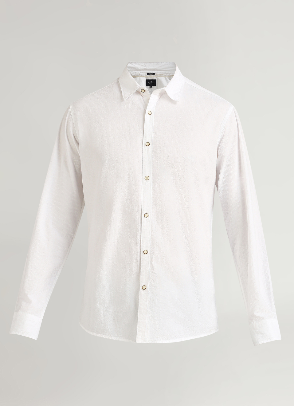 White Seersucker Narrow Stripes Long Sleeve Shirt, , large image number 6