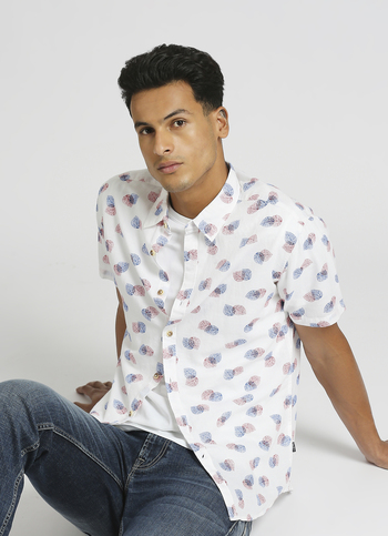 Sky Blue All Over Printed Linen Short Sleeve Shirt
