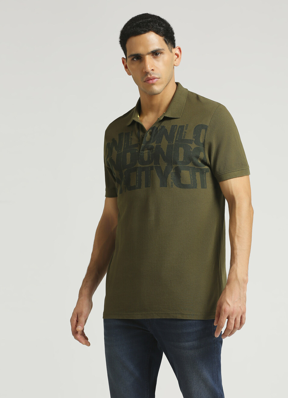 Green Typographic Print Short Sleeve Polo , , large image number 3