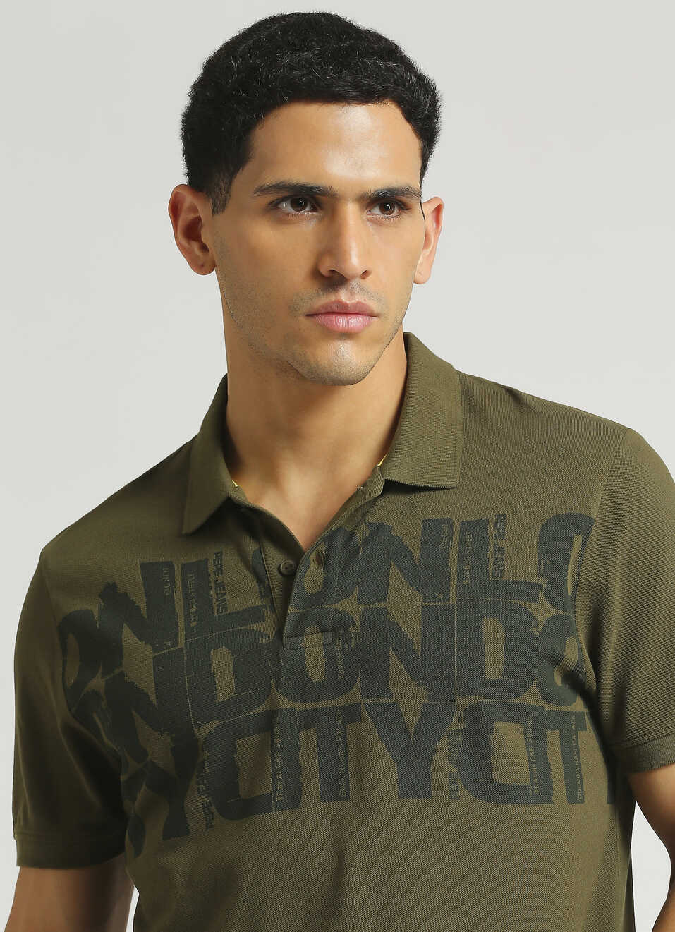 Green Typographic Print Short Sleeve Polo , , large image number 4