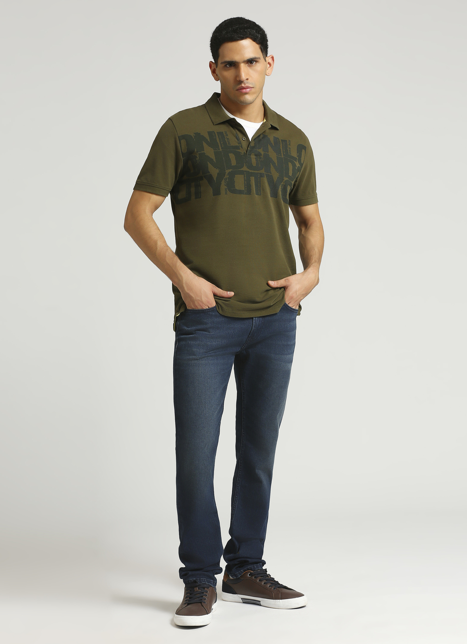 Green Typographic Print Short Sleeve Polo , , large image number 6