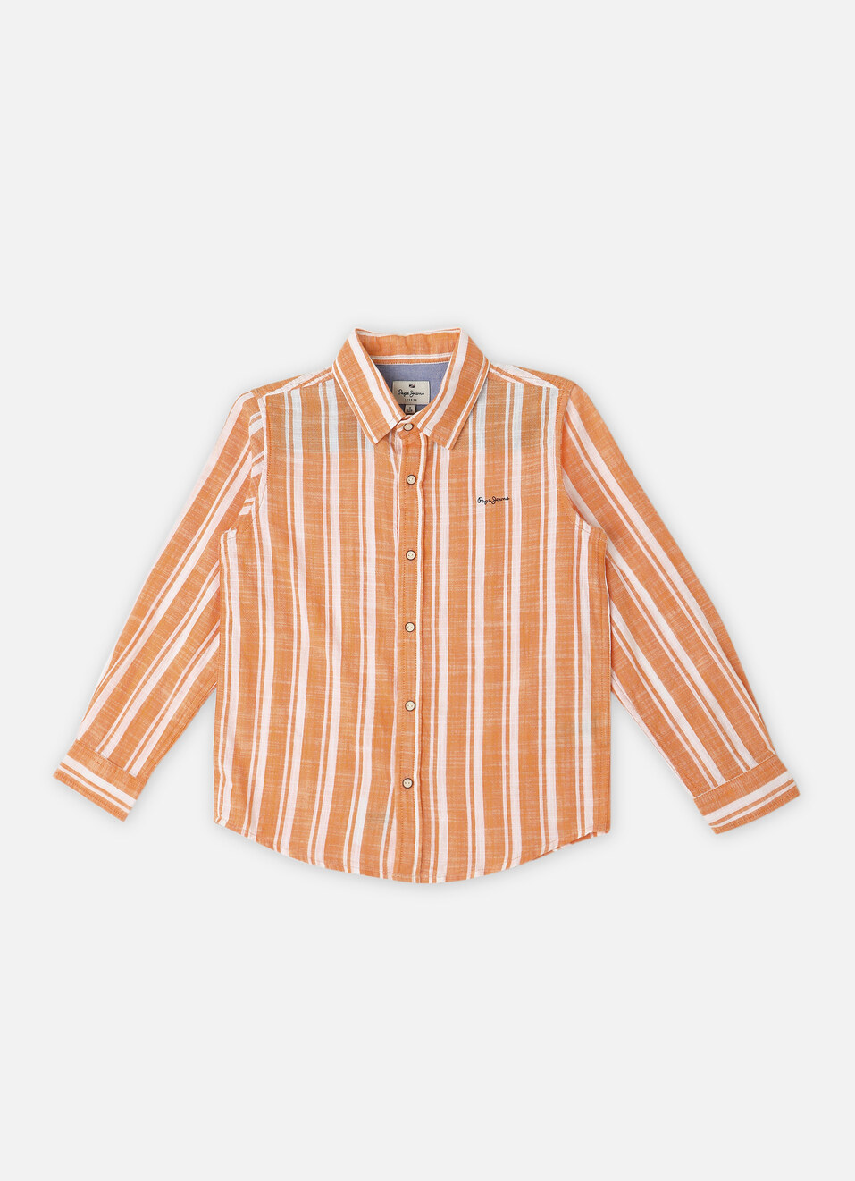 Boys Orange Yarn Dyed Stripes Long Sleeve Shirt, , large image number 0