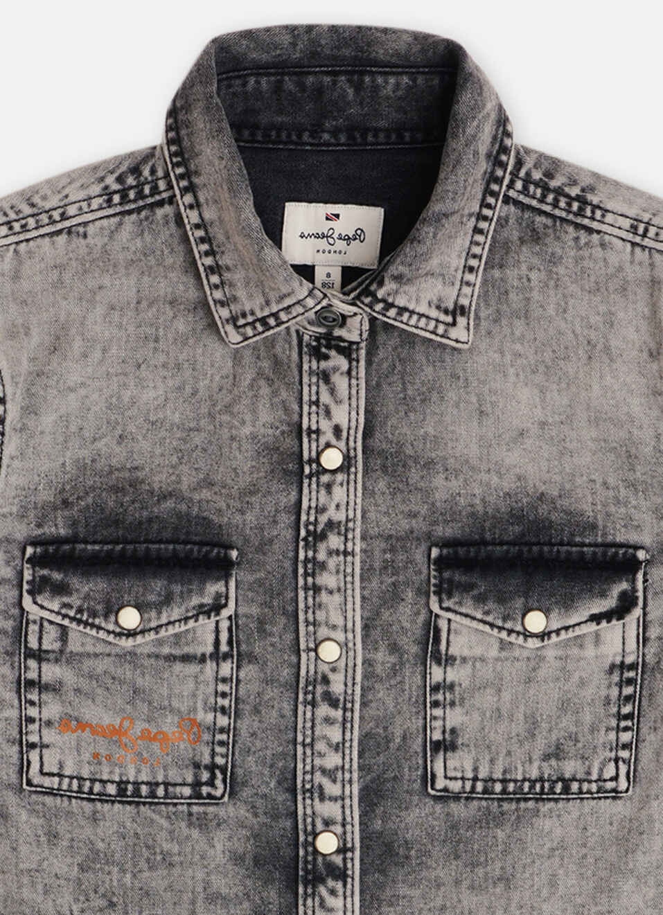 Grey Double Flap Pockets Denim Full Sleeve Shirt, , large image number 2