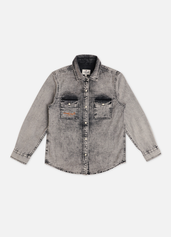 Grey Double Flap Pockets Denim Full Sleeve Shirt