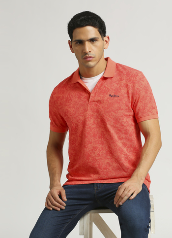 Coral All Over Print Pique Short Sleeve Polo