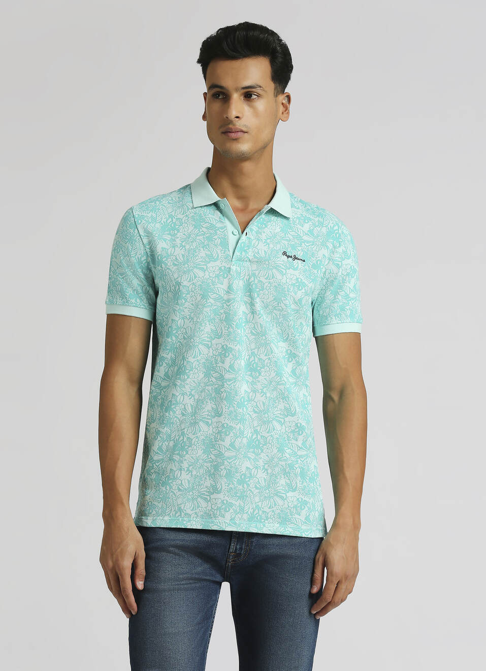 Sea Green All Over Print Pique Short Sleeve Polo, , large image number 1