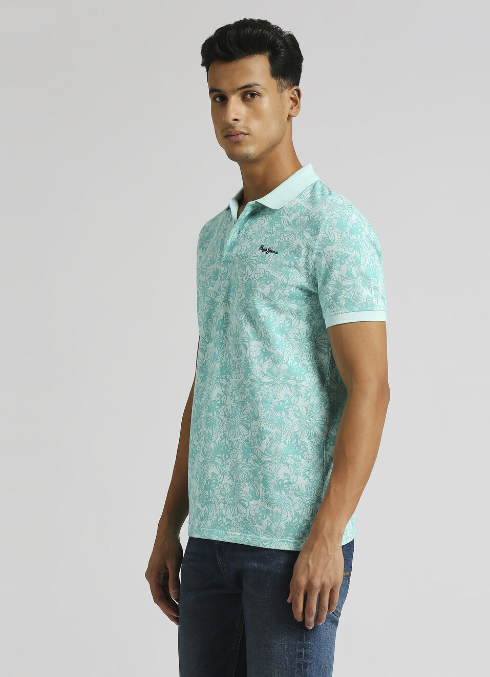 Sea Green All Over Print Pique Short Sleeve Polo, , large image number 3