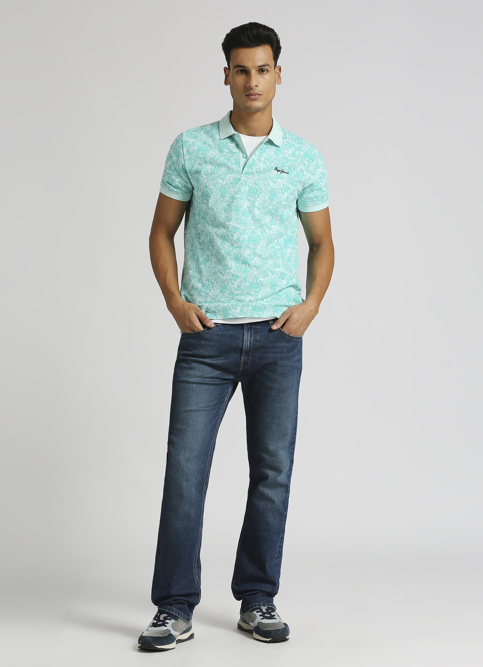 Sea Green All Over Print Pique Short Sleeve Polo, , large image number 5