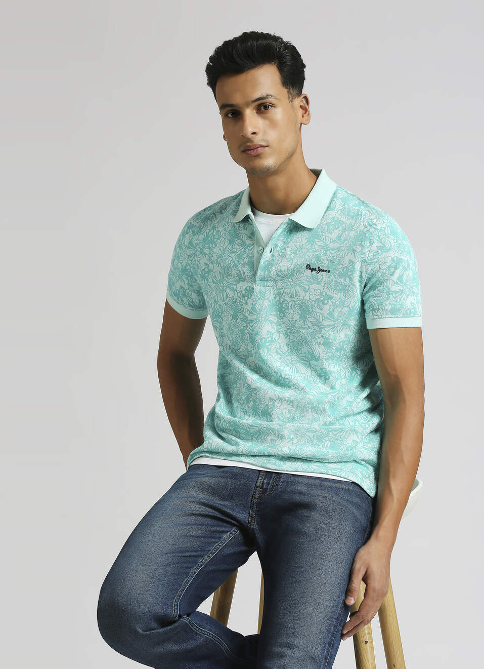Sea Green All Over Print Pique Short Sleeve Polo, , large image number 0
