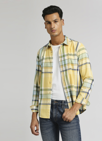 Yellow Yarn Dyed Checks Long Sleeve Shirt