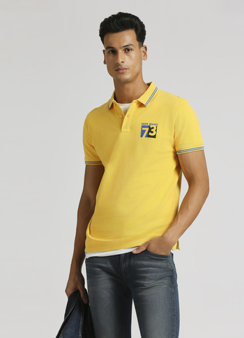 Gold Flock Print Contrast Tipping Detail Polo