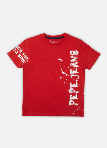 Boys Red Distressed Print Short Sleeve T-shirt