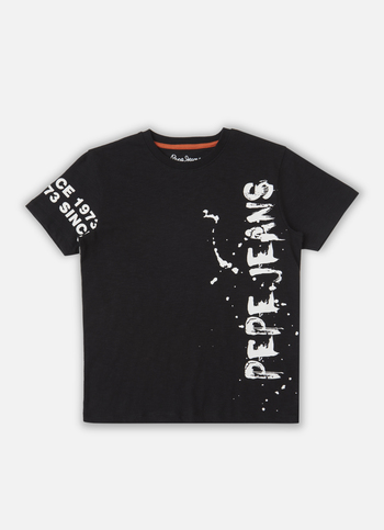 Boys Black Distressed Print Short Sleeve T-shirt